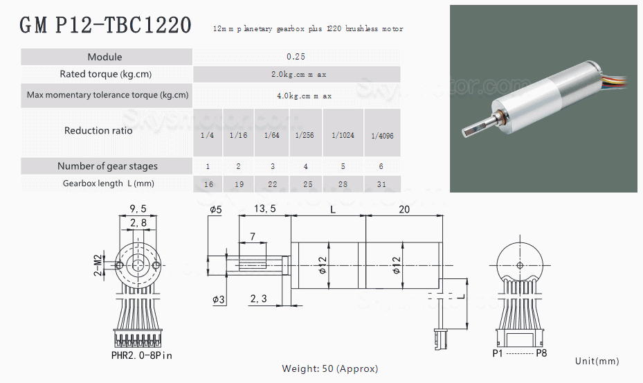 2個 Φ12mm 6V/12V ブラシレスコアレスギアモーター GMP12-TBC1220 遊星ギアボックス付き 軸径 3mm